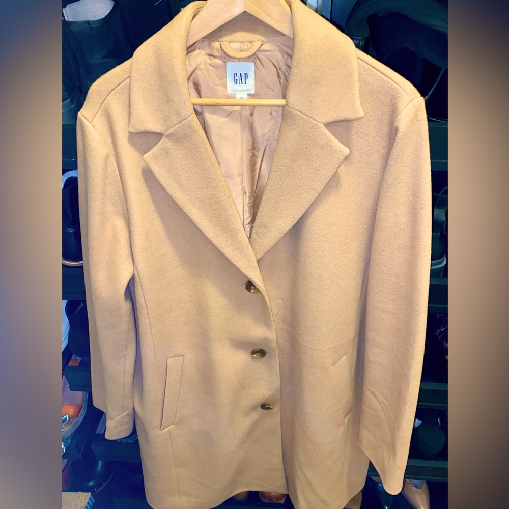 Camel suede modern trench coat